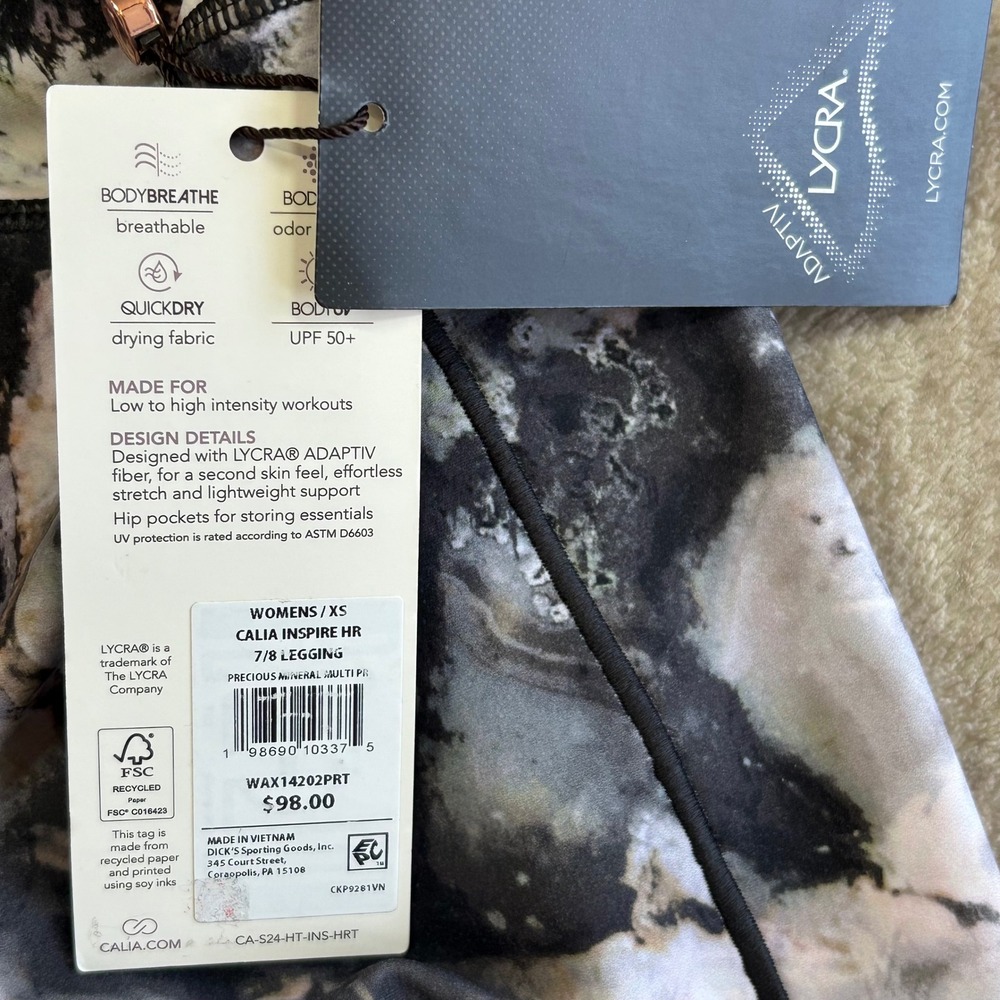CALIA Inspire High Rise 7/8 Legging Womens XS Marble Print Gym Yoga Workout NWT - Picture 4 of 8